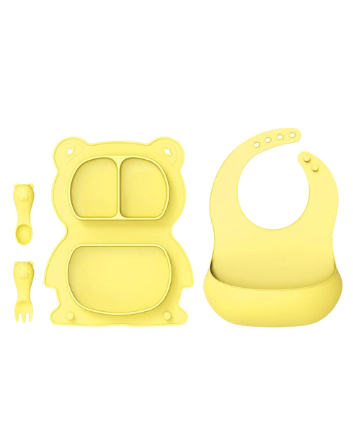 Cusvuevi Silicone Baby Feeding Set Foldable Portable Baby Led Weaning Supplies With 1 Pack Divided Plate Bib Spoon and Fork Baby Tableware Set