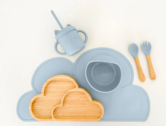 Silicone Baby Feeding Set BPA Free Non-Toxic Dishwasher Safe (Blue) Small PGJ1201