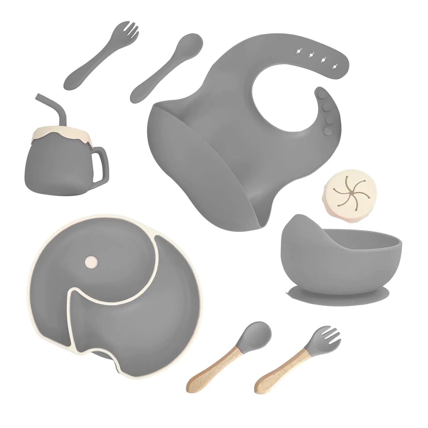 ARCASA Baby Silicone Feeding Set 9 Pcs Baby Plates and Utensils Set Baby Utensils Includes Placemat Suction Plate Bowl Adjustable Bib Sippy Cup Fork Spoon Baby Utensils 6+ Months (Blue)